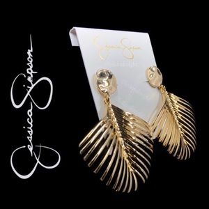 Jessica Simpson Gold Tone Hammered Fern Leaf Dangle Earrings